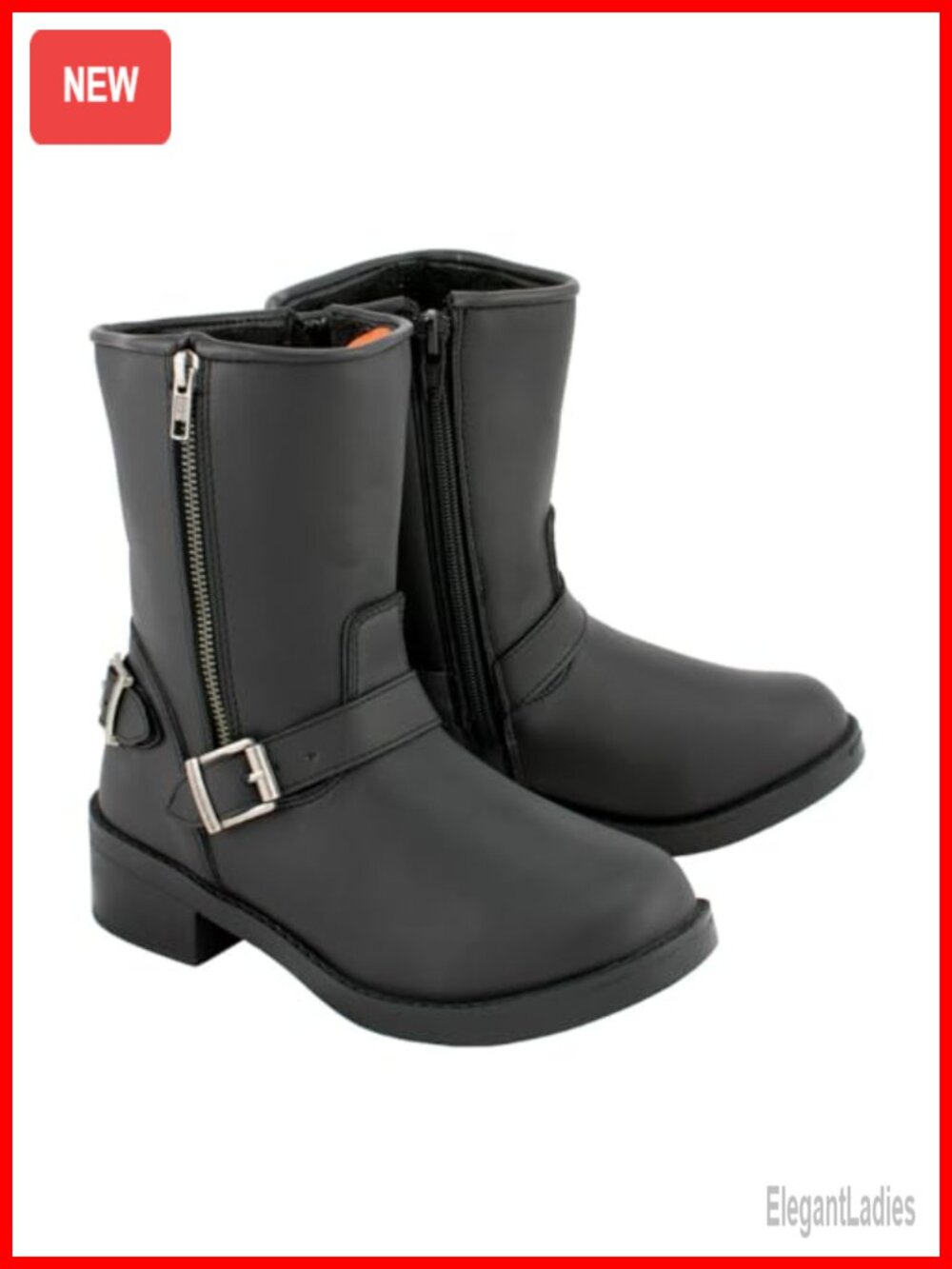 Synthetic Leather Engineer Motorcycle Riding Boots Side Zipper